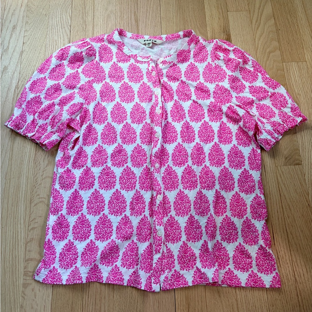 Boden Pink Floral Block Print Puff Sleeve Top Size 6
